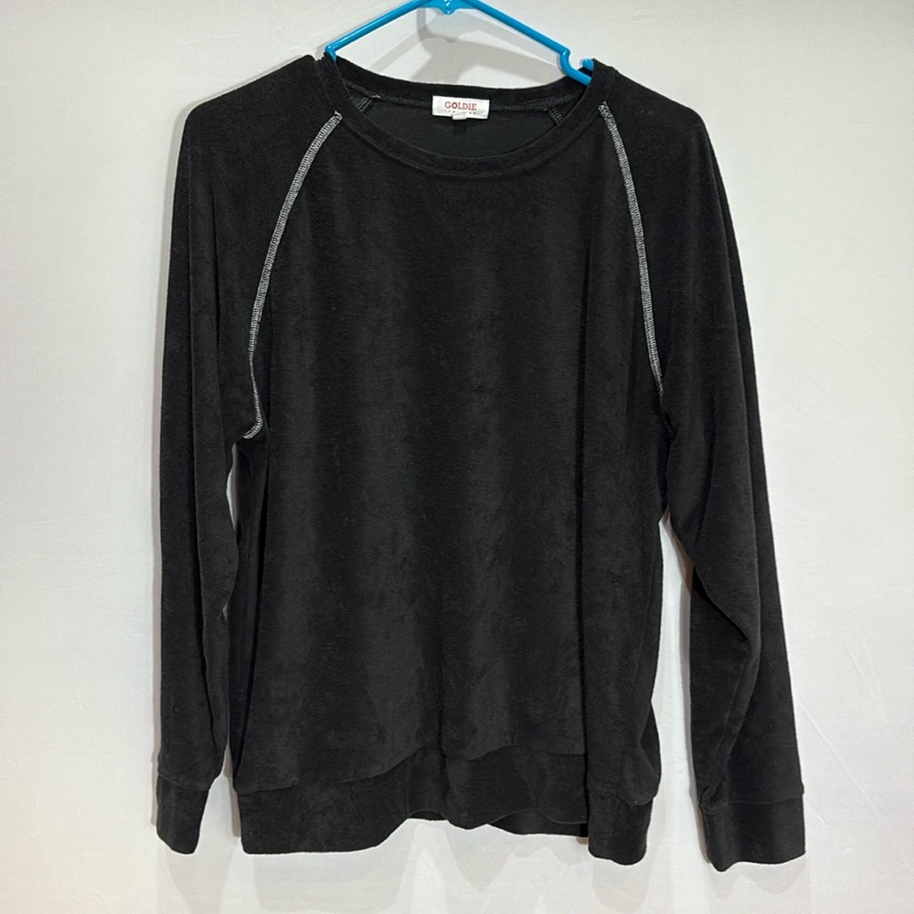 Goldie Black Terry Pullover Top Sweater Lightweight